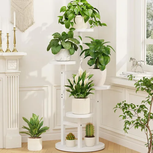 Vista 21 de LASZOLA Soporte Negro de Madera de 5 Niveles para Plantas de Interior para Macetas Más Grandes de Servicio Pesado, Estantes Verticales Resistentes