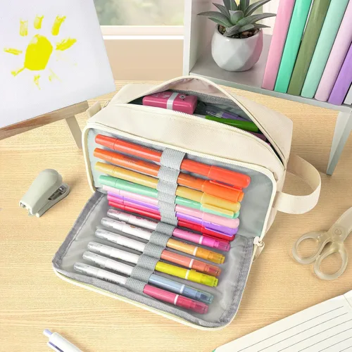 Vista 3 de Sooez Estuche para lápices original de alta capacidad, bolsa grande para lápices, estuche organizador para bolígrafos, suministros estéticos