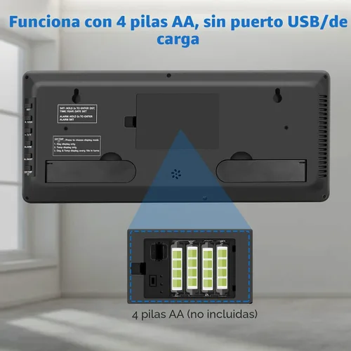 Vista 8 de WallarGe Reloj de pared digital grande de 14.5 pulgadas, funciona con pilas, con números gigantes, temperatura y fecha, fácil de leer y configurar