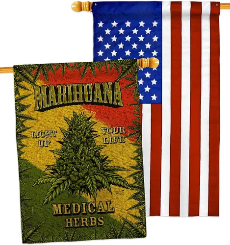 Vista 4 de Marihuana Burlap House Flags 2 pcs Pack Novelty Trendy Popular New Trend Interesting Exciting Small Decorative Gift Yard Banner Double-Sided Made In