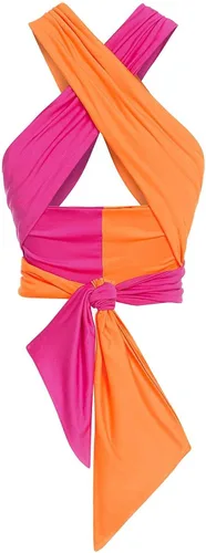 Vista 5 de ZAFUL - Ombliguera cruzada estilo halter de tejido acanalado para mujer camiseta sin mangas tipo con diseño fruncido y con lazos