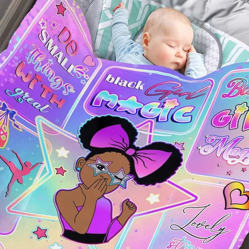 Vista 4 de D-Story Mantas personalizadas, mantas personalizadas con nombre, manta americana, manta africana para niña, mantas personalizadas para niños