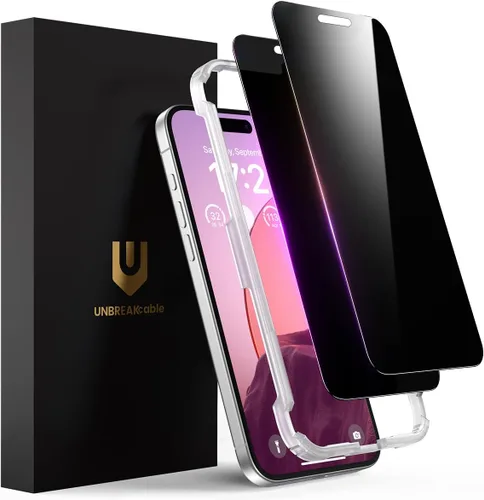 Vista 16 de UNBREAKcable Protector de pantalla de privacidad para iPhone 15, cobertura completa, vidrio templado inastillable [borde a borde]