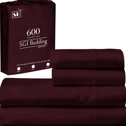 Vista 23 de SGI Bedding - Juego de sábanas de 600 hilos, 4 piezas, 100% de algodón egipcio, tamaño completo, juego de sábanas con bolsillo profundo de 38 cm