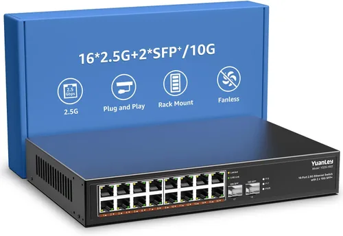 Vista 12 de Switch Ethernet no gestionado de 6 puertos 2.5G, 4 puertos Base-T de 2.5G, 2 SFP de 10G, compatible con 100/1000/2500Mbps, VLAN, sin ventilador