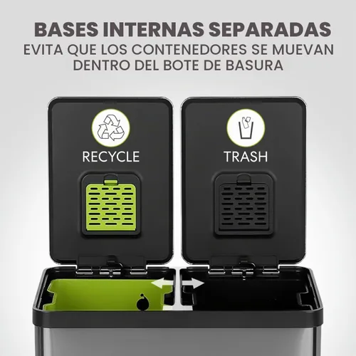 Vista 5 de SIMPLI-Magic Elegante bote de basura negro con pedal de 16 galones (60 litros), cubo de basura de cocina de doble compartimento con contenedores