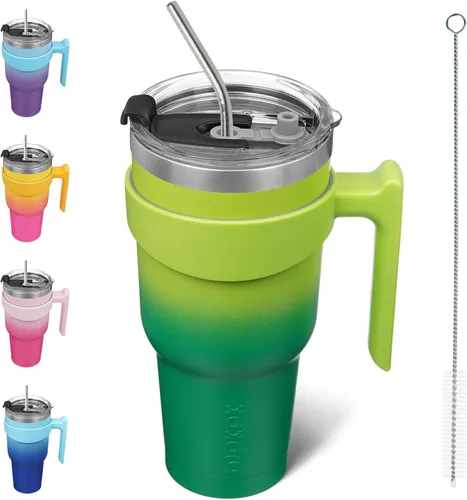 Vista 24 de BJPKPK Mini vaso de 10 onzas con tapa, popote y asa, taza de acero aislada