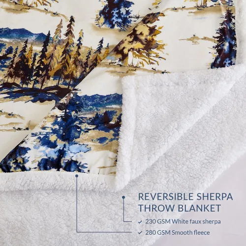Vista 3 de Indigo Hill by HiEnd Accents Acadia - Manta de sherpa con estampado de pinos bosques, naturaleza, bosque, montaña, manta occidental para acampar al