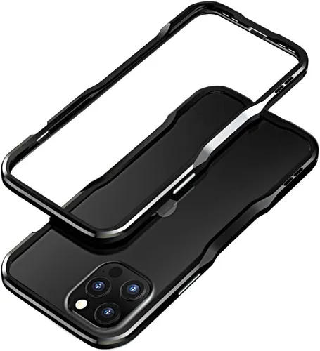 Vista 5 de Parachoques de aluminio compatibles con iPhone 12 Mini de 5.4 PULGADAS, estuche con marco metálico, parachoques delgado de diseño genial y Negro