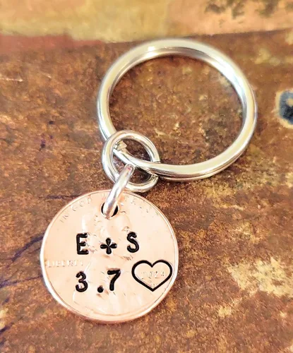 Vista 2 de Tucker's Trinkets And Treasures Personalized Anniversary Year Penny Key Chain, Anniversary Date, Name, Initials, Personalized