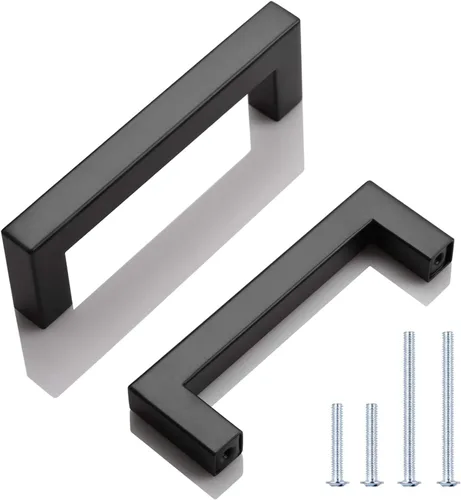 Vista 30 de Juego de manijas de puerta de acero inoxidable de 1/2 de ancho, esquinas cuadradas, para armario de cocina