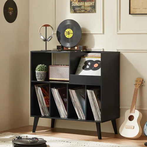 Vista 12 de LELELINKY Soporte grande para tocadiscos, soporte giratorio con almacenamiento, soporte para discos de vinilo con área de visualización, mesa