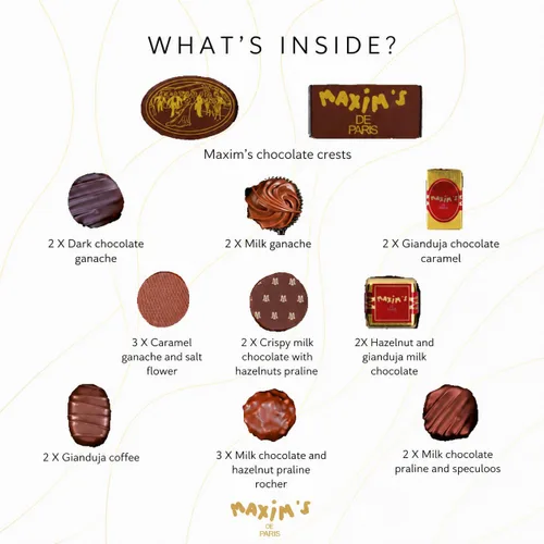Vista 3 de Maxim's de Paris Surtido de dulces gourmet de leche y chocolate amargo 22 chocolates de regalo (22 piezas, surtido)
