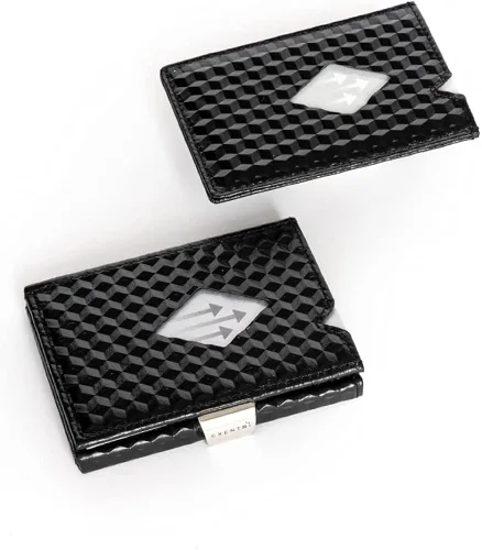 Vista 6 de EXENTRI Billetera Trifold de cuero - bloqueo RFID con clip de bloqueo de acero inoxidable