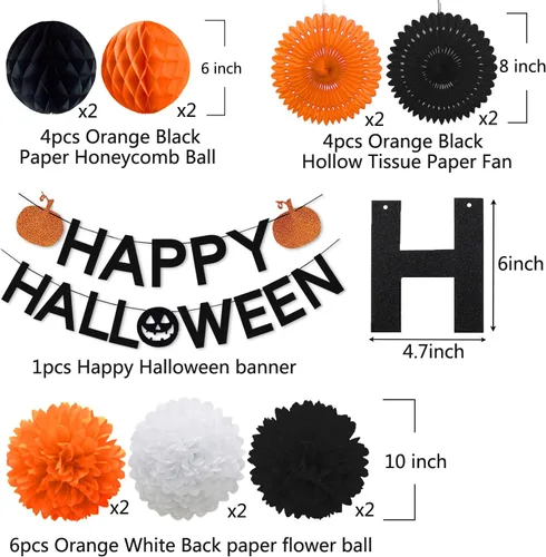 Vista 2 de Decoraciones de fiesta de Halloween, pancarta de calabaza naranja con purpurina negra todo en uno para fiesta temática de Halloween, kit