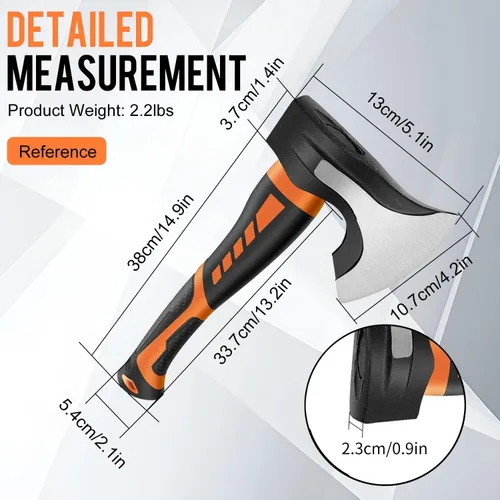 Vista 6 de Mazo Divisor de Madera de 15" - 2.5 lb. Mazo Divisor, Hacha de Campamento para Leña, Mango Antideslizante que Absorbe Impactos - Hacha Divisora