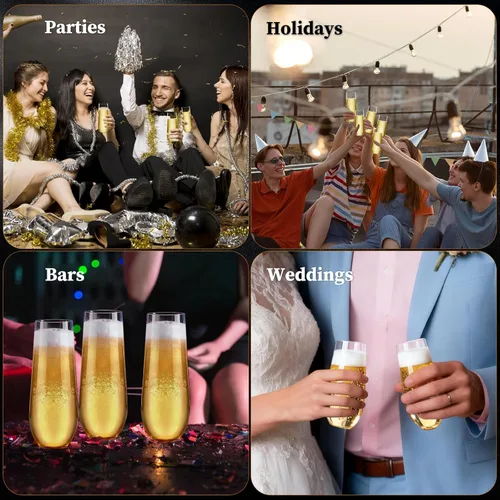 Vista 7 de Guanqiao Paquete de 12 copas de champán de plástico sin pie, 266 ml, vasos de plástico transparentes desechables, vasos de mimosa irrompibles