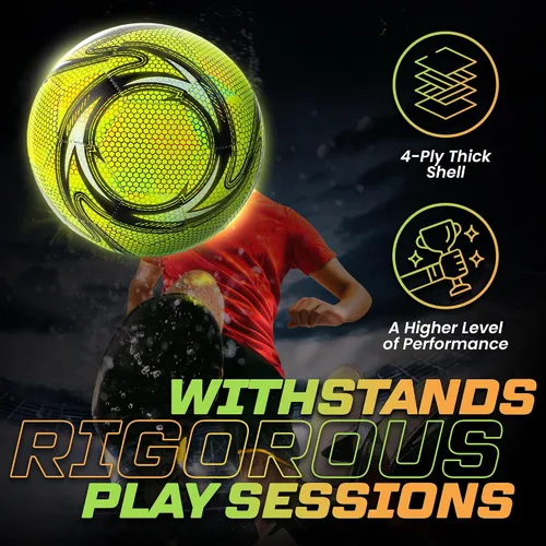 Vista 5 de Western Star Balón de fútbol que brilla en la oscuridad, tamaño 4 y 5, ilumina la noche y juega, para adultos y jóvenes, construcción atractiva