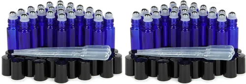Vista 5 de Vivaplex, 24, azul cobalto, 0.35 onzas de vidrio con rodamiento, botellas con bolas de rodillos de acero inoxidable