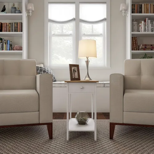 Vista 5 de Lavish Home Mesa auxiliar estrecha con cajón lateral con estante de almacenamiento, color blanco