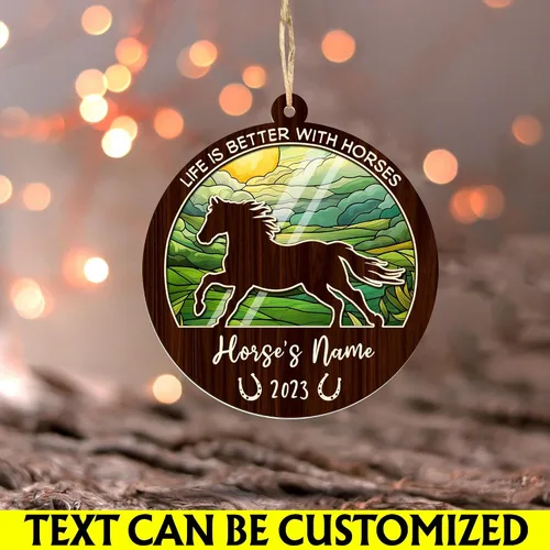 Vista 3 de Artsy Woodsy Adornos de madera para árbol de Navidad, regalos únicos para amantes de los caballos, accesorios para espejo trasero vintage de vaquero