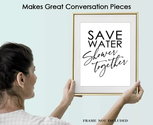 Vista 4 de Buzz Unplugged Save Water Shower Together: decoración artística de pared de baño de granja, letrero de impresión artística sin marco de 8 x 10