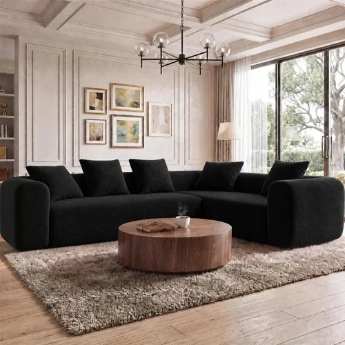 Vista 30 de Claiks Sofá modular deshuesado de 123 pulgadas, sofá en forma de L para sala de estar, sofá moderno de asiento profundo de 3 plazas, tela de Gris