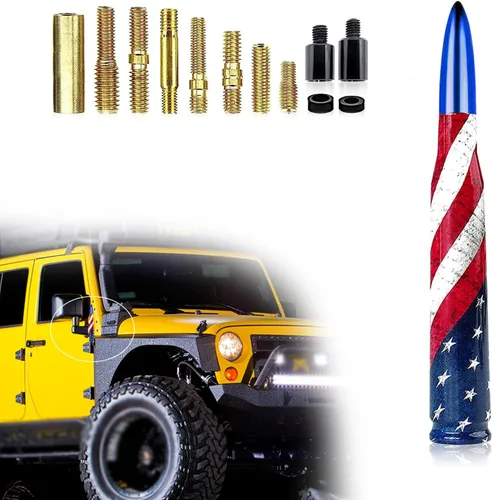 Vista 8 de 1 pieza de antena de bala modificada para coche, antena decorativa personalizada antirrobo con bandera americana de 5.5", señal estable