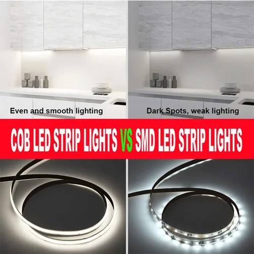 Vista 8 de COB - Tira de luces LED, 12 V CC, 16.4 pies, superbrillante, regulable, 32000 lm, cinta LED no impermeable, 320 LEDs/m, iluminación más uniforme que