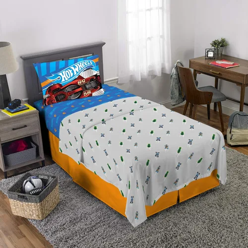 Vista 2 de Franco Ropa de cama para niños Juego de sábanas súper suaves, 3 piezas, tamaño individual, Hot Wheels