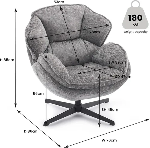 Vista 2 de IWMH Swivel Accent Chair for Living Room,Comfy Lounge Chair with Metal Legs Sillón tapizado moderno, asiento ancho, sillón reclinable, sofá de ocio