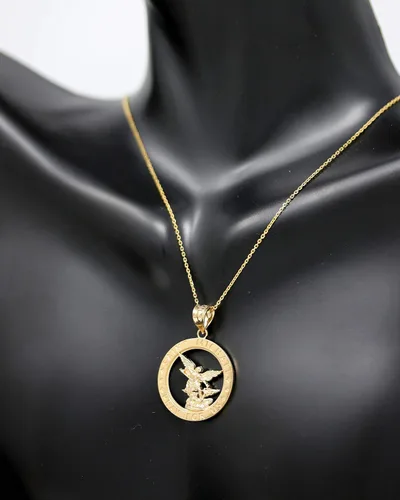 Vista 4 de CaliRoseJewelry Collar con dije redondo de oro de 14 quilates con dije de San Miguel Pray for Us