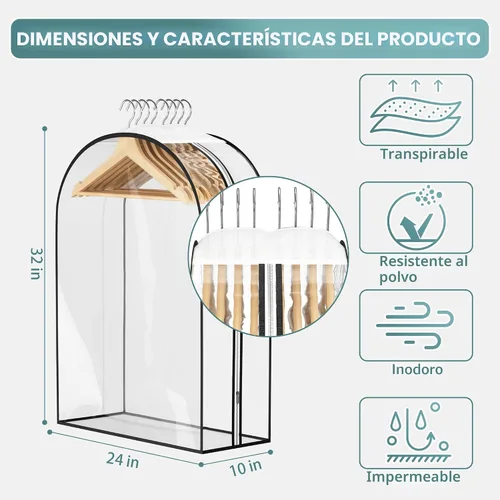 Vista 4 de Liuoud Bolsa Transparente para Colgar Ropa de 10" con Fuelle, Bolsas para Trajes de 32" para Almacenamiento de Closet Abierto, Cubierta de Ropa