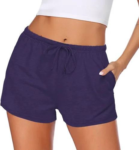 Vista 13 de Ekouaer - Pantalones cortos de pijama para mujer con bolsillos elásticos y tira elástica, para dormir, con cordón Negro