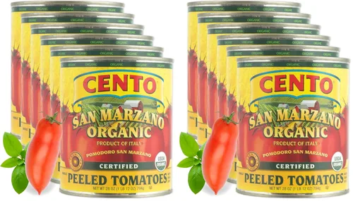 Vista 10 de Cento Tomates enteros orgánicos certificados San Marzano pelados de 28 onzas (paquete de 6), tomates ciruela enlatados en puré grueso con albahaca