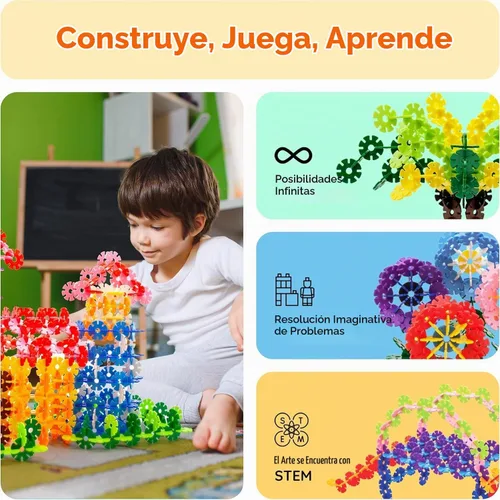 Vista 4 de PicassoTiles Juego de 600 fichas de construcción entrelazadas con bloques de disco creativos, juguetes de aprendizaje STEM para educación temprana