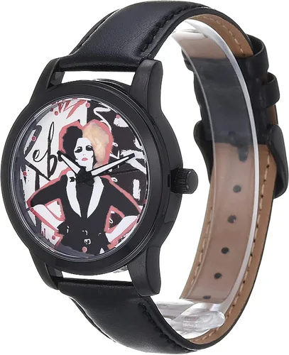 Vista 4 de Disney Cruella - Reloj de cuarzo analógico para adultos, Negro -, Reloj de cuarzo