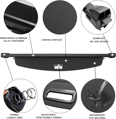 Vista 3 de Sze Cubierta de carga para Jeep Grand Cherokee 2022 2023 2024 2025 2026 (2 filas; WL) 4XE retráctil para maletero, cubierta de seguridad negra