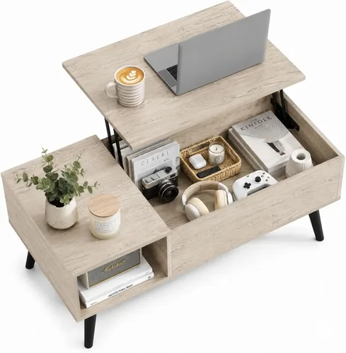 Vista 23 de WLIVE Mesa de Centro para Sala de Estar, Mesa de Centro con Tapa Elevable y Almacenamiento, Mesa Central de Comedor de Madera Pequeña Elevable