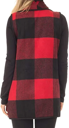 Vista 4 de dgdgbaby Women Sleeveless Cardigan Coat Lapel Open Front Plaid Vest Women Coat with Pockets