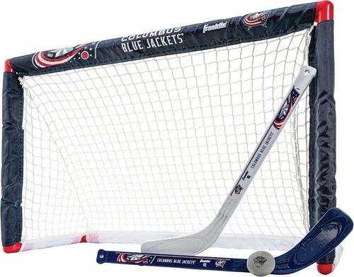 Vista 15 de Franklin Sports NHL - Juego de mini hockey para niños, portería de hockey sobre rodilla, pelota + 2 palos, juego de juguetes para interiores