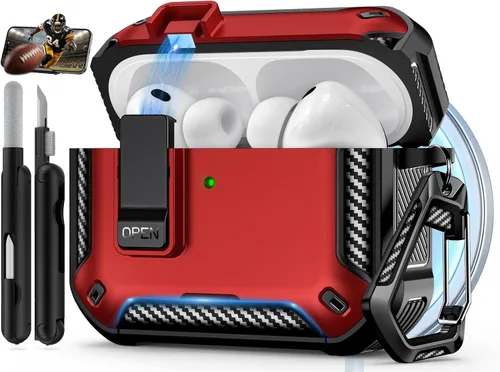 Vista 13 de Funda para AirPods Pro de 2 generación con soporte para teléfono, diseño de interruptor automático de protección completa contra caídas con kit