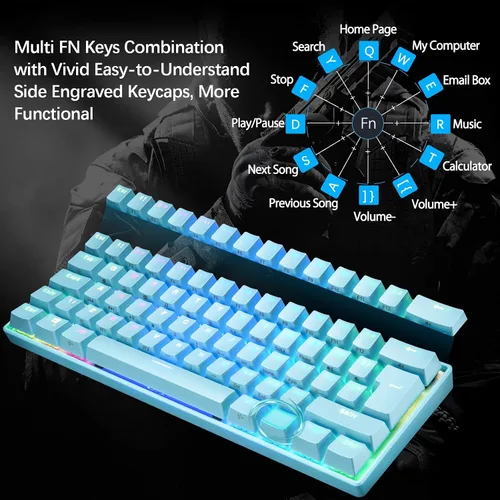 Vista 9 de Combo de teclado y auriculares mecánicos para juegos 60 con retroiluminación arco iris antifantasma 61 teclas micrófono ajustable de 6400 DPI