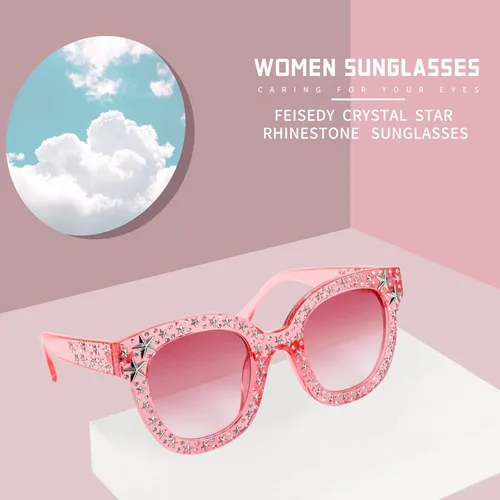 Vista 6 de FEISEDY Gafas de sol vintage con diamantes de imitación de cristal de ojo de gato para mujer B4068