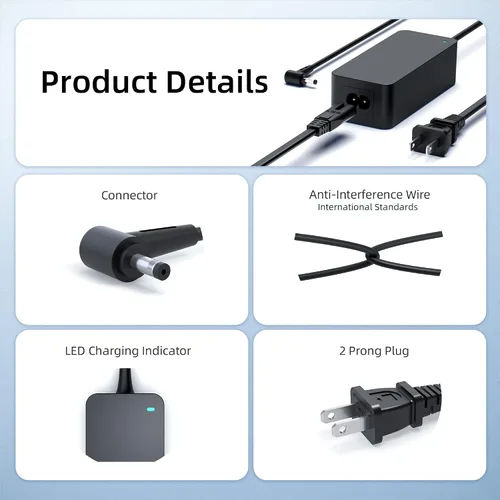 Vista 4 de Cargador de CA compatible con Asus Zenbook 14 Q407IQ Q407I Q407 Q4071 Q407IQ-BR5N4 Cable adaptador de fuente de alimentación para portátil