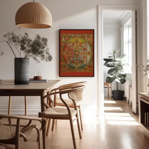 Vista 5 de Poster Master Póster vintage de mandala Kalachakra, impresión retro de la rueda del tiempo, arte budista, arte tibetano, regalo para hombres