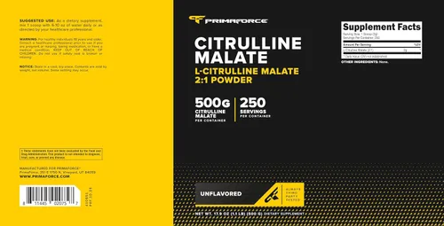 Vista 5 de PrimaForce Malato en polvo de L-citrulina, sin sabor, 17.64 oz, vegano, sin OMG