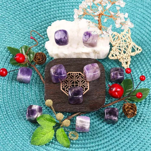 Vista 7 de 10 paquetes de piedras y cristales cuadrados pulidos de amatista natural, cristales y piedras curativas de cuarzo a granel para Wicca, Reiki
