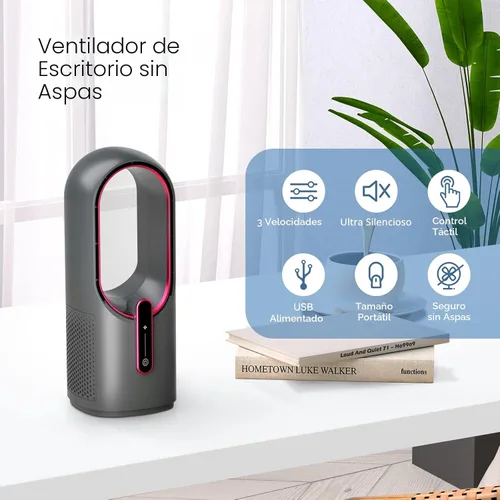 Vista 2 de KONSIDEN Ventilador de escritorio sin aspas, ventilador de oficina de 11.8 pulgadas, pequeño, silencioso, ajuste de 3 velocidades, control táctil