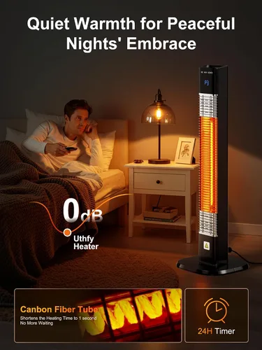Vista 5 de Uthfy Calentador eléctrico para patio al aire libre, calentador infrarrojo de 1500 W con temporizador de 24 horas, control remoto, impermeable
